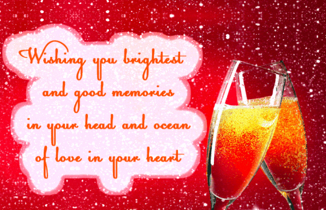 Beautiful festive glasses in the glare of light with heartfelt birthday greetings.