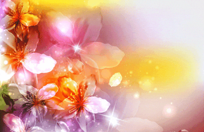 Fairytale background with flowers and congratulations in different languages.
