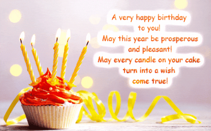 Festive cake with candles and beautiful birthday wishes.