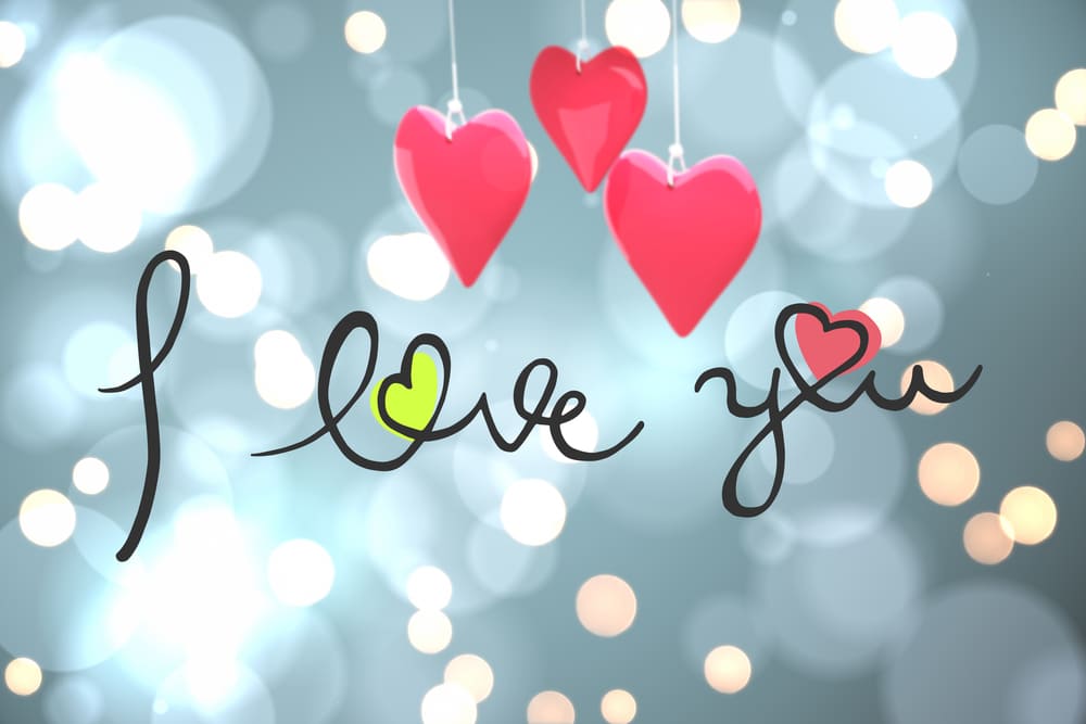 The phrase "I love you" in a festive atmosphere.