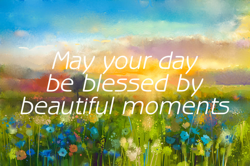 Watercolor painting of morning flower field.