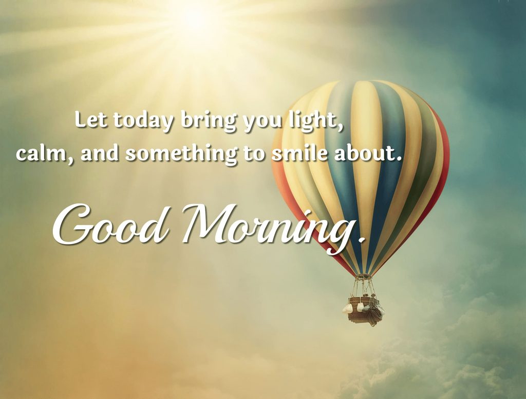 A beautiful hot air balloon in the morning sky. Retro image with good morning wishes.